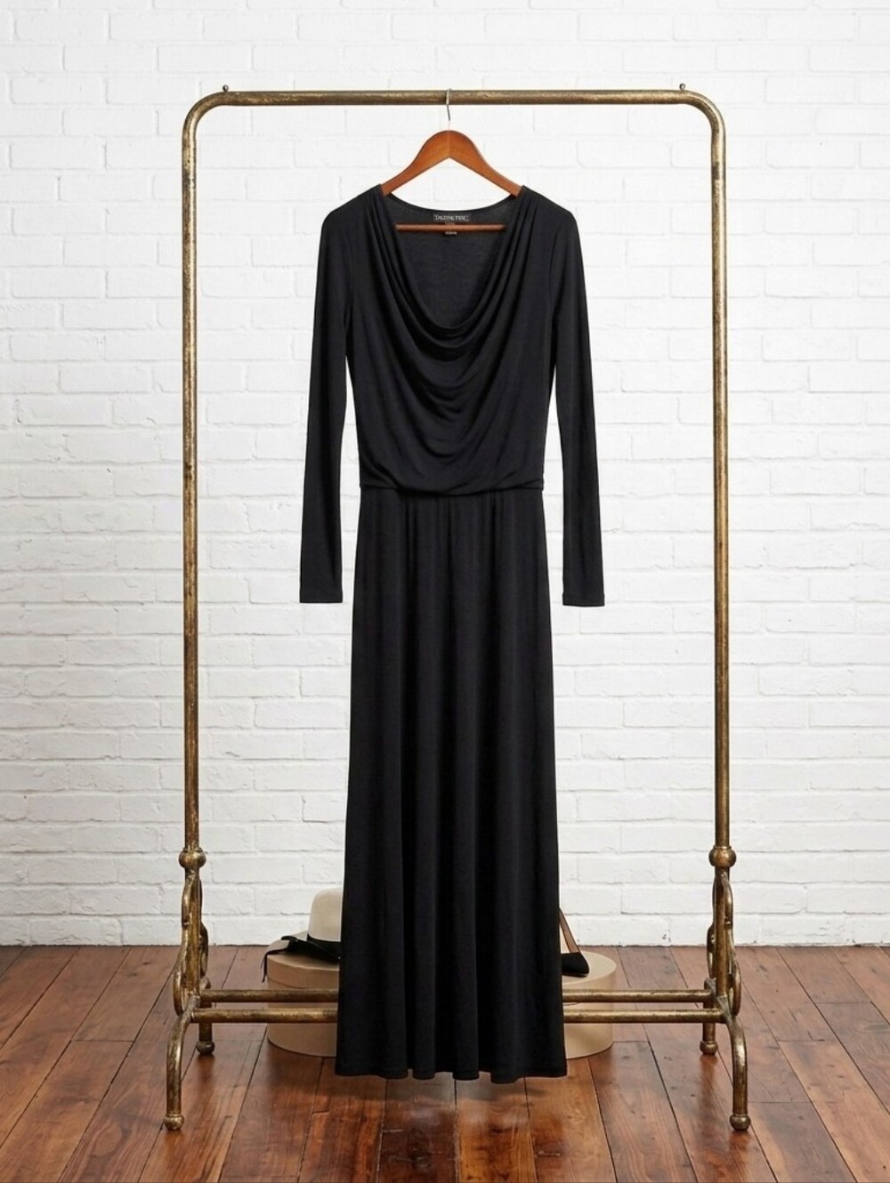 Colleen Lopez Black Cowl-Neck Long Sleeve Maxi Dress